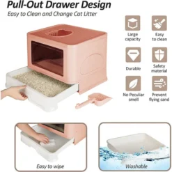 Bac Litière Chat Maison De Toilette Chat Avec Pelle Et Filtre-48.536.538cm Rose -Pas Cher Toutou Mia Magasin 86643566 3