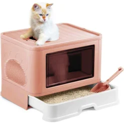 Bac Litière Chat Maison De Toilette Chat Avec Pelle Et Filtre-48.536.538cm Rose -Pas Cher Toutou Mia Magasin 86643566 4