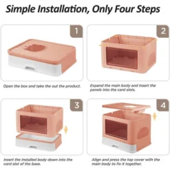 Bac Litière Chat Maison De Toilette Chat Avec Pelle Et Filtre-48.536.538cm Rose -Pas Cher Toutou Mia Magasin 86643566 5