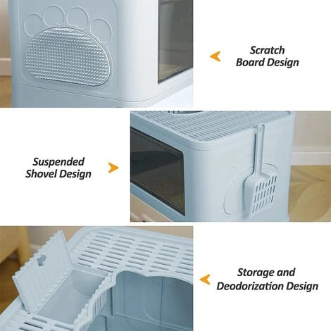 Bac à Litière Pour Chat Moins De 15 Kg, Bac Litière Chat- Maison De Toilette Chat Fermée - 48.536.538cm- Bleu 5 Bac à Litière Pour Chat Moins De 15 Kg, Bac Litière Chat- Maison De Toilette Chat Fermée - 48.536.538cm- Bleu – Image 3