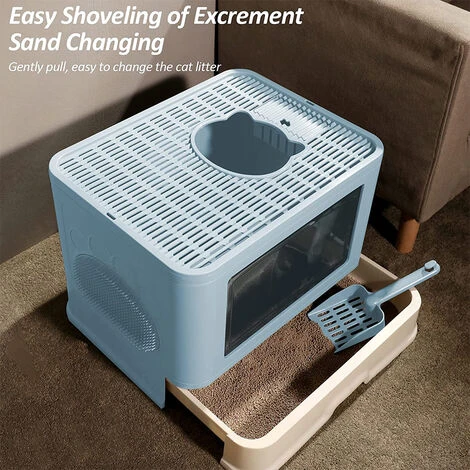 Bac à Litière Pour Chat Moins De 15 Kg, Bac Litière Chat- Maison De Toilette Chat Fermée - 48.536.538cm- Bleu 7 Bac à Litière Pour Chat Moins De 15 Kg, Bac Litière Chat- Maison De Toilette Chat Fermée - 48.536.538cm- Bleu – Image 5