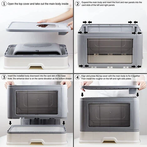 Toilettes Pour Chats Bac à Litière Pliable Bac à Litière Pour Chats Type De Tiroir Entièrement Fermé Entrée Par Le Haut 48.536.538cm PP Avec Gardien + Boîte De Rangement Gris 5 Toilettes Pour Chats Bac à Litière Pliable Bac à Litière Pour Chats Type De Tiroir Entièrement Fermé Entrée Par Le Haut 48.536.538cm PP Avec Gardien + Boîte De Rangement Gris – Image 3