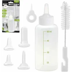 Biberon Chaton Chiot,Bouteille Allaitement Pour Chiot Tétines Brosse à Nettoyer Lactation Soins Pour Chat Et Chien Animal Nouveau Né De Compagnie(60ml)