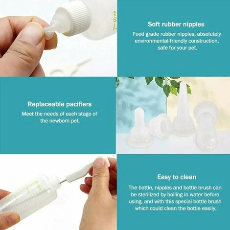 Biberon Chaton Chiot,Bouteille Allaitement Pour Chiot Tétines Brosse à Nettoyer Lactation Soins Pour Chat Et Chien Animal Nouveau Né De Compagnie(60ml) 6 Biberon Chaton Chiot,Bouteille Allaitement Pour Chiot Tétines Brosse à Nettoyer Lactation Soins Pour Chat Et Chien Animal Nouveau Né De Compagnie(60ml) – Image 4