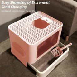 Aqrau Maison De Toilette Pour Chat Avec Couvercle à Fentes,Bac à Litière Pour Chat, Plateau Amovible, Pelle, Brosse De Massage,Rose -Pas Cher Toutou Mia Magasin 88267767 3