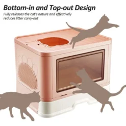 Aqrau Maison De Toilette Pour Chat Avec Couvercle à Fentes,Bac à Litière Pour Chat, Plateau Amovible, Pelle, Brosse De Massage,Rose -Pas Cher Toutou Mia Magasin 88267767 4