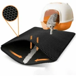 Tapis Litière Chat Bac à Litière Pour Chats, Imperméable Non Toxique EVA,Double Couche En Nid D'abeille Design 30x45cm,Noir