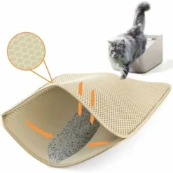 Grand Tapis Litière Chat Tapis De Toilette Pour Chat Bac à Litiere 60 X 45 Cm Conception En Nid D'abeille Double Couche, Antidérapant Imperméable Et Résistant à L'urine Facile à Nettoyer