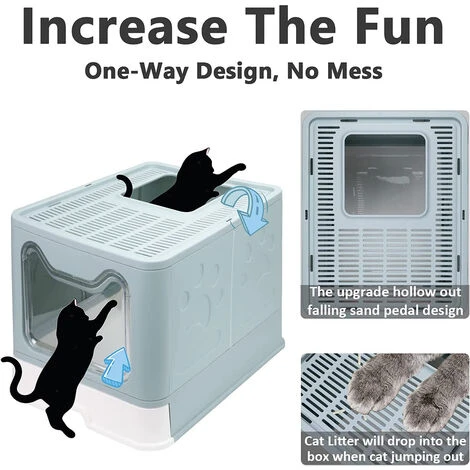 Bac à Litière Fermé Pour Chat, Maison De Toilette Chat Pliable, Maison De Toilette, Plateau Amovible, Pelle, Brosse,Nettoyage Facile, Bleu - 51x41x38cm 6 Bac à Litière Fermé Pour Chat, Maison De Toilette Chat Pliable, Maison De Toilette, Plateau Amovible, Pelle, Brosse,Nettoyage Facile, Bleu - 51x41x38cm – Image 4