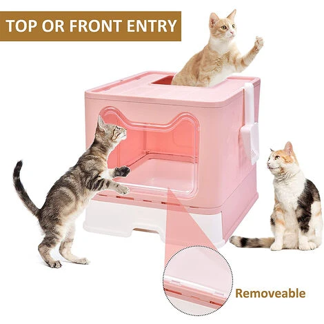 Bac à Litière Fermé Pour Chat, Maison De Toilette Chat Pliable, Maison De Toilette, Plateau Amovible, Pelle, Brosse,Nettoyage Facile, Rose - 51x41x38cm 4 Bac à Litière Fermé Pour Chat, Maison De Toilette Chat Pliable, Maison De Toilette, Plateau Amovible, Pelle, Brosse,Nettoyage Facile, Rose - 51x41x38cm – Image 2