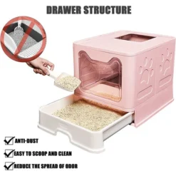 Bac à Litière Fermé Pour Chat, Maison De Toilette Chat Pliable, Maison De Toilette, Plateau Amovible, Pelle, Brosse,Nettoyage Facile, Rose - 51x41x38cm 9 Bac à Litière Fermé Pour Chat, Maison De Toilette Chat Pliable, Maison De Toilette, Plateau Amovible, Pelle, Brosse,Nettoyage Facile, Rose - 51x41x38cm -Pas Cher Toutou Mia Magasin 93886646 3