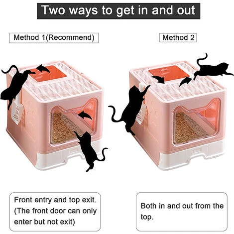 Bac à Litière Fermé Pour Chat, Maison De Toilette Chat Pliable, Maison De Toilette, Plateau Amovible, Pelle, Brosse,Nettoyage Facile, Rose - 51x41x38cm 6 Bac à Litière Fermé Pour Chat, Maison De Toilette Chat Pliable, Maison De Toilette, Plateau Amovible, Pelle, Brosse,Nettoyage Facile, Rose - 51x41x38cm – Image 4
