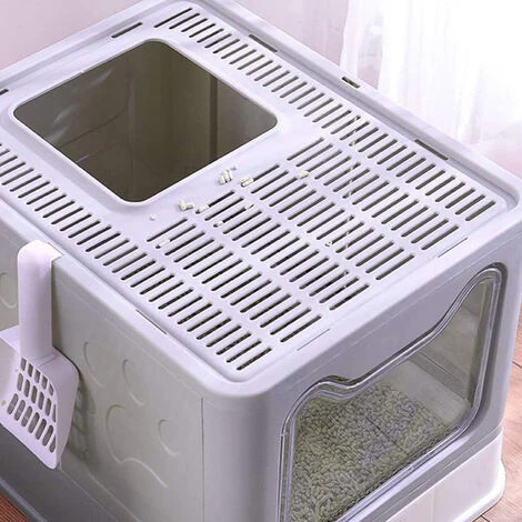 Bac à Litière Fermé Pour Chat, Maison De Toilette Chat Pliable, Maison De Toilette, Plateau Amovible, Pelle, Brosse,Nettoyage Facile, Gris - 51x41x38cm 5 Bac à Litière Fermé Pour Chat, Maison De Toilette Chat Pliable, Maison De Toilette, Plateau Amovible, Pelle, Brosse,Nettoyage Facile, Gris - 51x41x38cm – Image 3