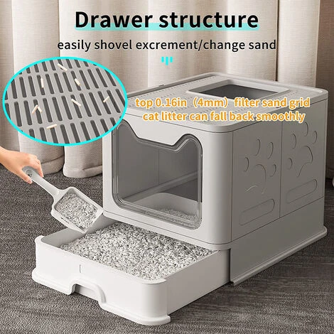 Bac à Litière Fermé Pour Chat, Maison De Toilette Chat Pliable, Maison De Toilette, Plateau Amovible, Pelle, Brosse,Nettoyage Facile, Gris - 51x41x38cm 7 Bac à Litière Fermé Pour Chat, Maison De Toilette Chat Pliable, Maison De Toilette, Plateau Amovible, Pelle, Brosse,Nettoyage Facile, Gris - 51x41x38cm – Image 5