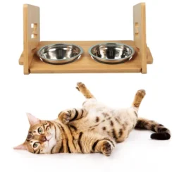 Gamelle Pour Chien Ou Chat à Hauteur Réglable, Durable Bambou Support Gamelle Chien Surélevée, Avec 2 Bols En Acier Inoxydable -Pas Cher Toutou Mia Magasin 93886973 3