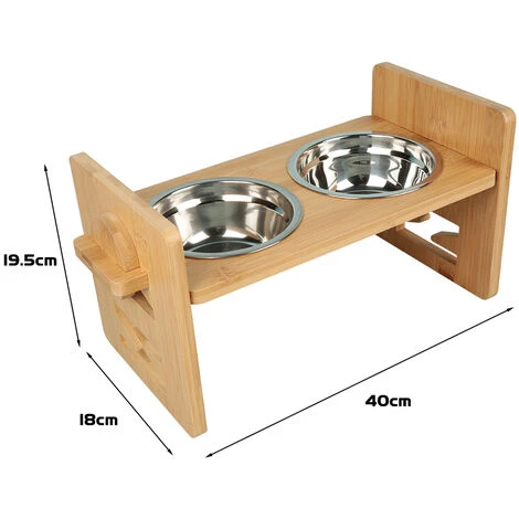 GUOYIHUA® Gamelle Surélevée, Avec Support Réglable En Bambou Et 2 Bols En Acier Inoxydable Pieds Antidérapants Pour Petit Chien Animaux De Compagnie 4 GUOYIHUA® Gamelle Surélevée, Avec Support Réglable En Bambou Et 2 Bols En Acier Inoxydable Pieds Antidérapants Pour Petit Chien Animaux De Compagnie – Image 2