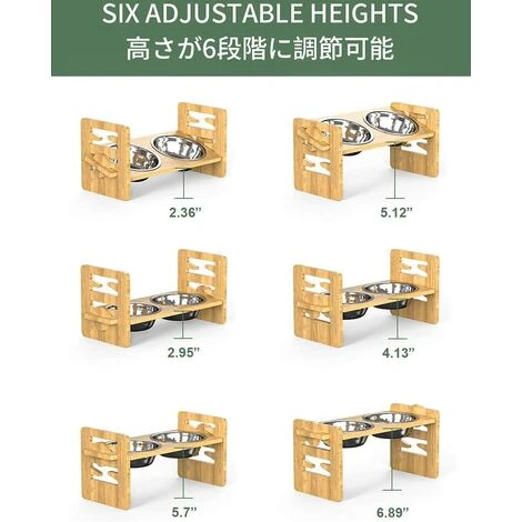 GUOYIHUA® Gamelle Surélevée, Avec Support Réglable En Bambou Et 2 Bols En Acier Inoxydable Pieds Antidérapants Pour Petit Chien Animaux De Compagnie 6 GUOYIHUA® Gamelle Surélevée, Avec Support Réglable En Bambou Et 2 Bols En Acier Inoxydable Pieds Antidérapants Pour Petit Chien Animaux De Compagnie – Image 4