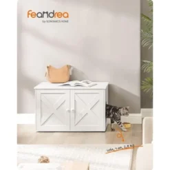 Feandrea Maison De Toilette Chat, Meuble Litière Chat, Avec Séparateur Amovible, Cache-litière Pour Chat, Table, 80 X 53 X 50 Cm, Blanc Par SONGMICS