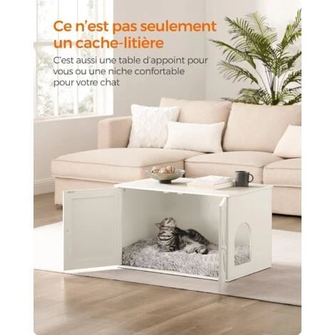 Feandrea Maison De Toilette Chat, Meuble Litière Chat, Avec Séparateur Amovible, Cache-litière Pour Chat, Table, 80 X 53 X 50 Cm, Blanc Par SONGMICS 4 Feandrea Maison De Toilette Chat, Meuble Litière Chat, Avec Séparateur Amovible, Cache-litière Pour Chat, Table, 80 X 53 X 50 Cm, Blanc Par SONGMICS – Image 2