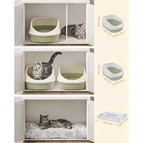Feandrea Maison De Toilette Chat, Meuble Litière Chat, Avec Séparateur Amovible, Cache-litière Pour Chat, Table, 80 X 53 X 50 Cm, Blanc Par SONGMICS 5 Feandrea Maison De Toilette Chat, Meuble Litière Chat, Avec Séparateur Amovible, Cache-litière Pour Chat, Table, 80 X 53 X 50 Cm, Blanc Par SONGMICS – Image 3