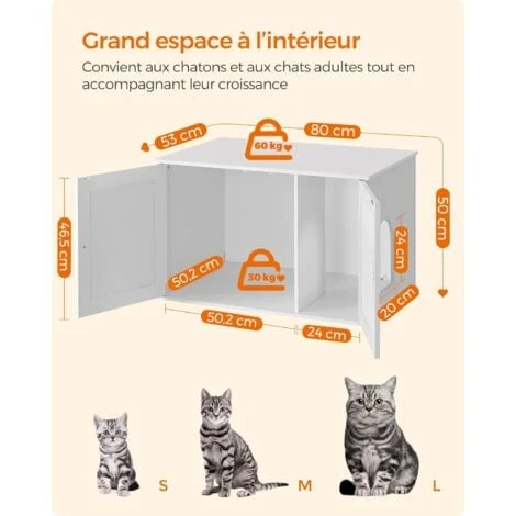 Feandrea Maison De Toilette Chat, Meuble Litière Chat, Avec Séparateur Amovible, Cache-litière Pour Chat, Table, 80 X 53 X 50 Cm, Blanc Par SONGMICS 7 Feandrea Maison De Toilette Chat, Meuble Litière Chat, Avec Séparateur Amovible, Cache-litière Pour Chat, Table, 80 X 53 X 50 Cm, Blanc Par SONGMICS – Image 5