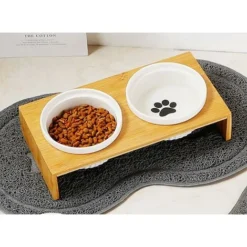 RAINBOW Cat Bowl Bamboo Ceramic Double Bowl Cat Food Bowl Water Bowl Pet Table - 3214.55.8cm, White, 3pcs 11 RAINBOW Cat Bowl Bamboo Ceramic Double Bowl Cat Food Bowl Water Bowl Pet Table - 3214.55.8cm, White, 3pcs -Pas Cher Toutou Mia Magasin 95909112 5