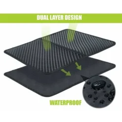 Tapis Litière Chat Double Couche Pliable 60x42cm, Non Toxique EVA Avec 12mm Grand Trou En Forme De Diamant, Tapis De Toilette Chat Imperméable Antidérapant, Facile à Nettoyer（noir） -Pas Cher Toutou Mia Magasin 96255798 3