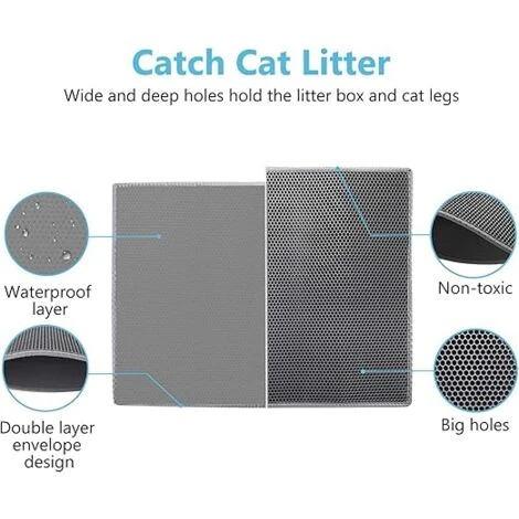 (61x38 Cm, Gris) Tapis Litière Chat Bac à Litière Pour Chats, Imperméable Non Toxique EVA,Double Couche En Nid D'abeille Design 4 (61x38 Cm, Gris) Tapis Litière Chat Bac à Litière Pour Chats, Imperméable Non Toxique EVA,Double Couche En Nid D'abeille Design – Image 2