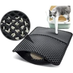 Tapis Litière Chat Double Couche Pliable 50x70cm, Non Toxique EVA Avec 12mm Grand Trou En Forme De Diamant, Tapis De Toilette Chat Imperméable Antidérapant, Facile à Nettoyer