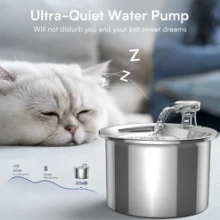 Fontaine à Eau Pour Chat, Acier Inoxydable, 2l, Ultra-silencieuse, Fontaine à Boire Pour Animaux De Compagnie Avec, Distributeur D'eau Alimenté Par USB Pour Chats Et Chiens--Thermostat Automatiqueinte -Pas Cher Toutou Mia Magasin 97245266 4