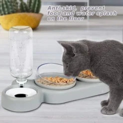 Gamelles Doubles Pour Chat, Double Gamelle Chat Surélevée, Bol Séparation Sec Humide, Inclinable à 15° Gamelle Animaux Anti-Vomissements 3-en-1 à Stockage D'eau Automatique, Bol Chat Bol Chien -Pas Cher Toutou Mia Magasin 97253776 3