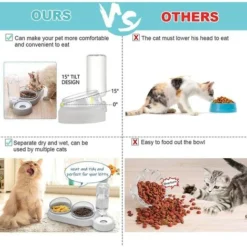 Gamelles Doubles Pour Chat, Double Gamelle Chat Surélevée, Bol Séparation Sec Humide, Inclinable à 15° Gamelle Animaux Anti-Vomissements 3-en-1 à Stockage D'eau Automatique, Bol Chat Bol Chien -Pas Cher Toutou Mia Magasin 97253776 4