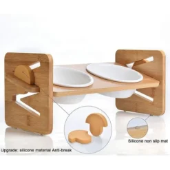 Gamelle Surélevée Pour Chats Et Petits Chiens, Réglable Avec 2 Bols En Céramique Et Pieds Antidérapants -Pas Cher Toutou Mia Magasin 97502621 3