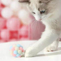 Jouet Pour Chat Boule Colorée, Peluche Faite à La Main Avec Herbe à Chat Et Cloche Jouet Interactif Pour Chat Chaton Dressage (rose Jaune Bleu) -Pas Cher Toutou Mia Magasin 97736066 3