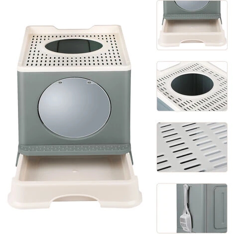Maison De Toilette Pour Chat Bac à Litière Fermé Pour Chat, Compartiment Inférieur Amovible, Bac Litière Pour Chat Avec Toit Ouvrant, Porte Battante Et Pelle, Pour Grands Chats 48 X 39 X 34 Cm 5 Maison De Toilette Pour Chat Bac à Litière Fermé Pour Chat, Compartiment Inférieur Amovible, Bac Litière Pour Chat Avec Toit Ouvrant, Porte Battante Et Pelle, Pour Grands Chats 48 X 39 X 34 Cm – Image 3