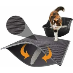 Tapis De Litière Pour Chat Avec Double Couche étanche Motif Nid D'abeille Noir