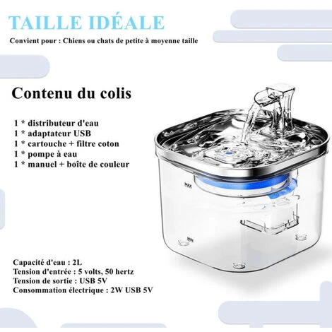 RAINBOW Fontaine à Eau Pour Animaux De Compagnie Alimentation Chat Fontaine Filtration Automatique Fontaine à Eau Intelligente Chat Fournitures-2L, 170175135mm, 5V, 1pc 4 RAINBOW Fontaine à Eau Pour Animaux De Compagnie Alimentation Chat Fontaine Filtration Automatique Fontaine à Eau Intelligente Chat Fournitures-2L, 170175135mm, 5V, 1pc – Image 2